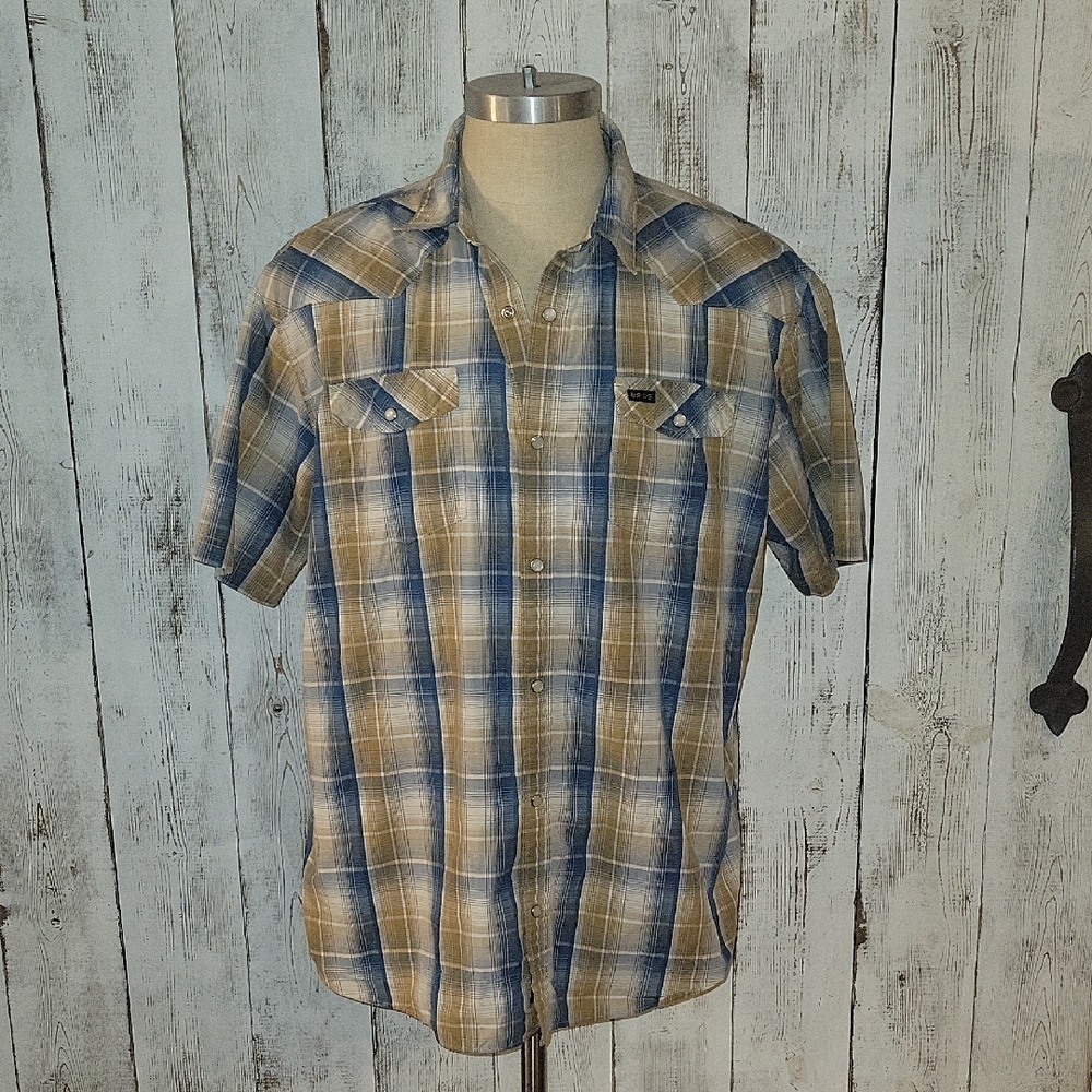 Howler Brothers Blue and Tan Plaid Casual Shirt